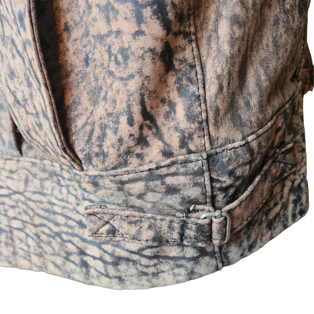 VINTAGE 80s Sujari 14 Real Leather Tan Black Patterned Jacket - Picture 10 of 13